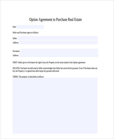 real estate option contract form