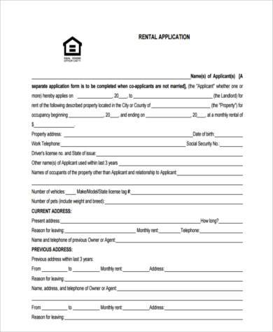 real estate rental application form