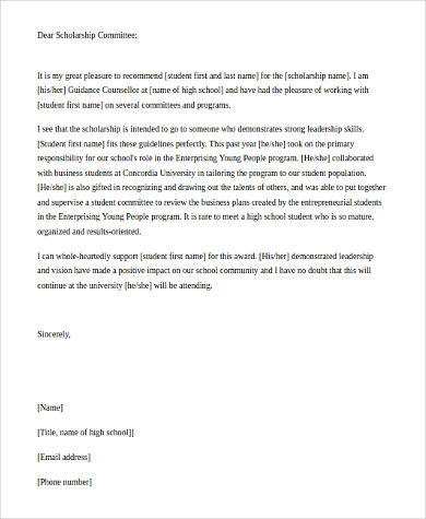 recommendation letter for scholarship pdf