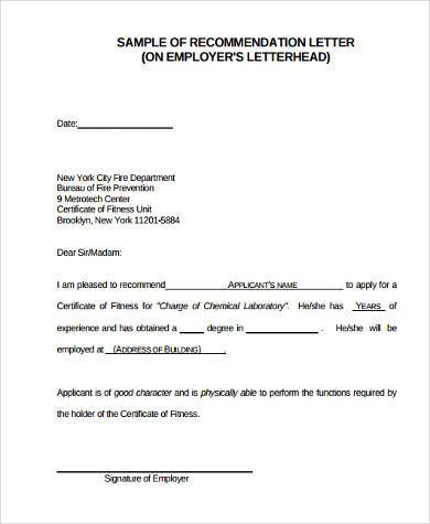 recommendation letter from employer to employee
