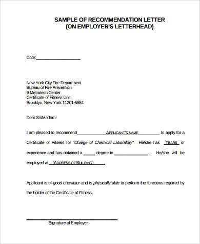 FREE 9+ Recommendation Letter From Employer Samples, PDF, MS Word ...