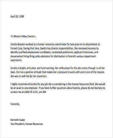 recommendation letter from former employer example