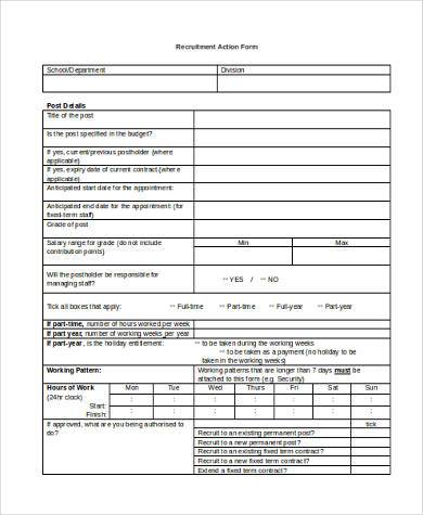 recruitment action form example