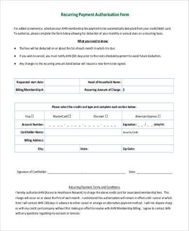 recurring payment authorization form1