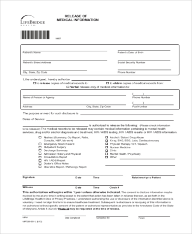 FREE 7+ Sample Release of Medical Information Forms in PDF | MS Word
