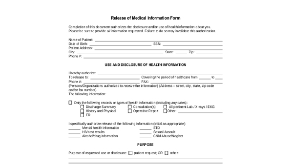 release of medical information forms