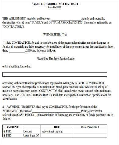 remodeling labor contract form