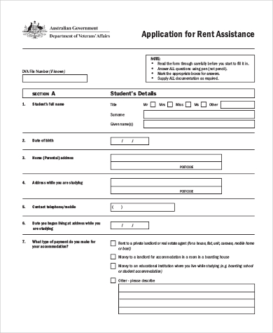 rent assistance application form