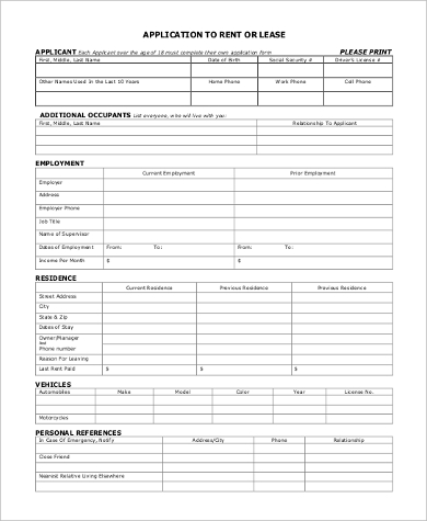 FREE 9+ Sample Rent Application Forms in PDF | MS Word