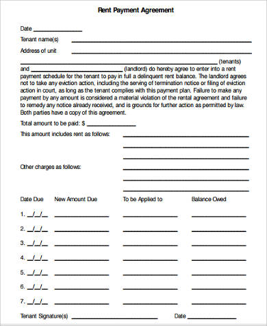rent payment agreement form