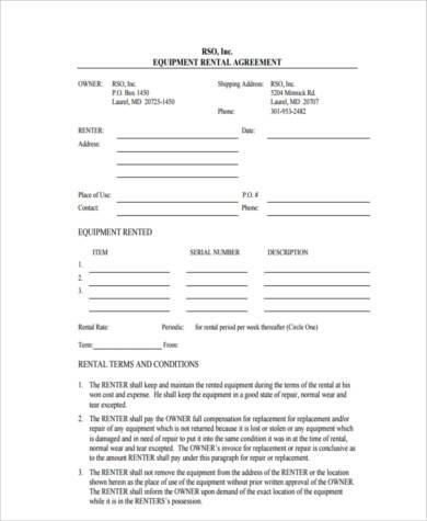 rent to own equipment contract form