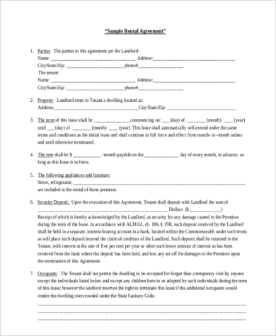 rental agreement letter format