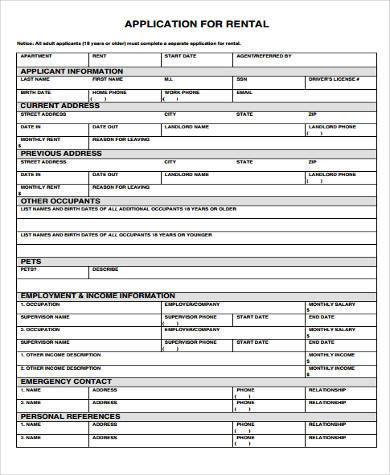 rental apartment application form