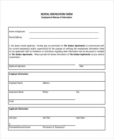 rental employment verification form