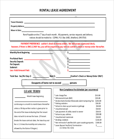 rental lease agreement form pdf