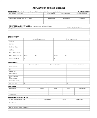 rental lease application form