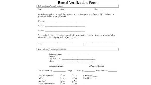 rental verification form samples