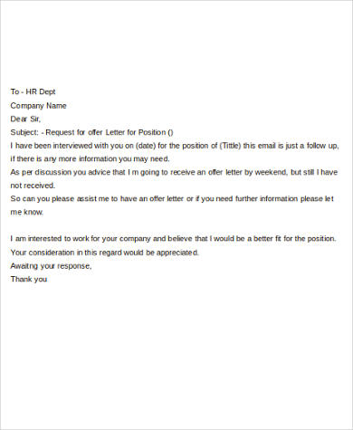 request for job offer letter