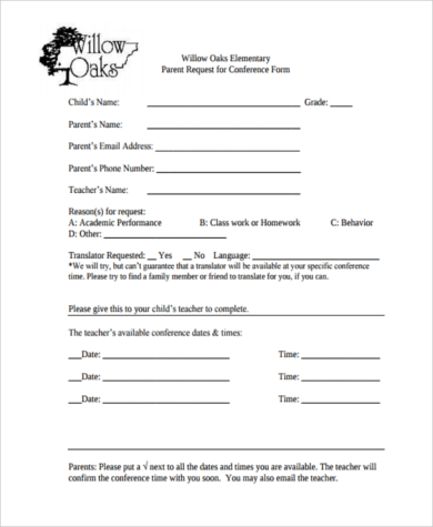 request for parent conference form