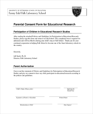 research parent consent form
