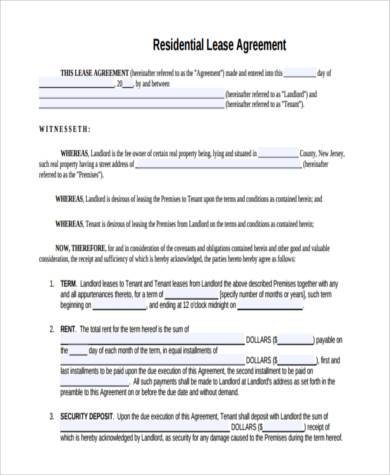 residential lease agreement form example