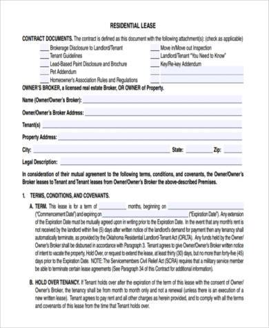 residential lease agreement form pdf