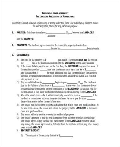 residential lease agreement short form