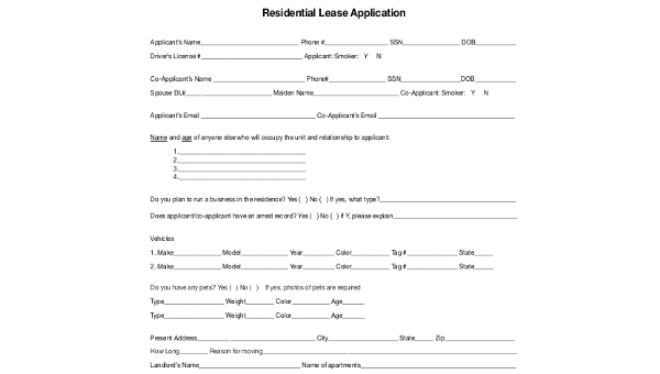 residential lease applications