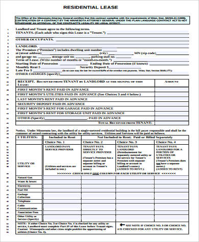 residential lease contract form