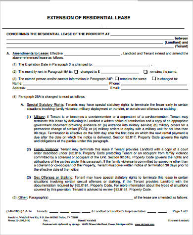residential lease extension form