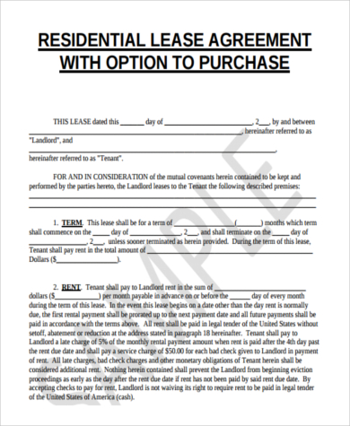FREE 8+ Sample Lease to Purchase Forms in MS Word | PDF