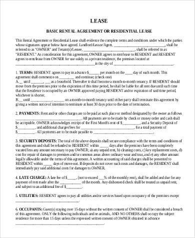 residential lease rental agreement form