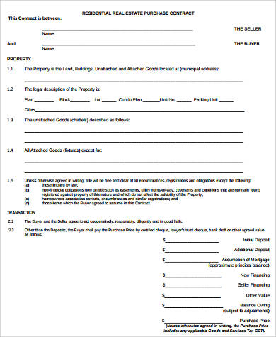 residential real estate contract form
