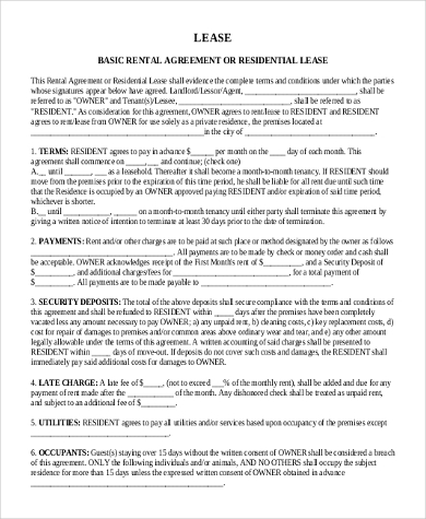 residential rental lease application