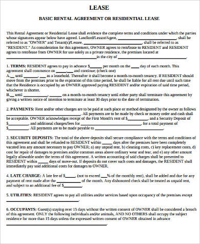 residential rental lease form
