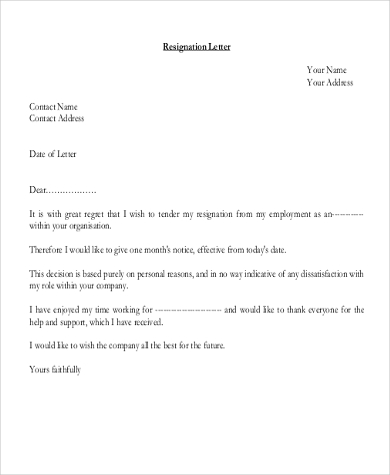 Sample Of Immediate Resignation Letter For Personal Reasons from images.sampleforms.com