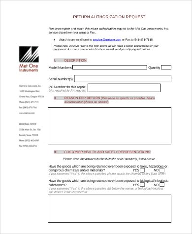 return authorization request form