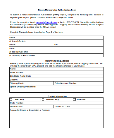 return merchandise authorization form