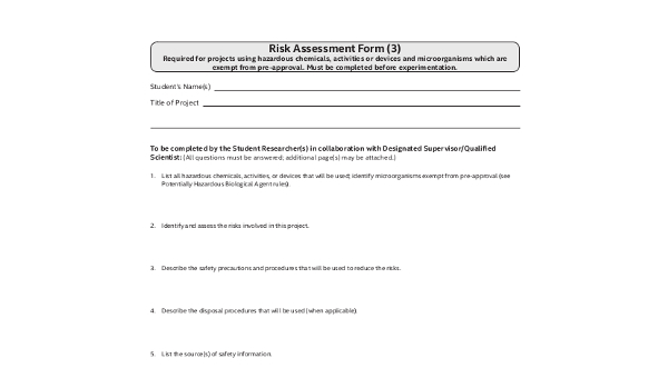 risk assessment form samples