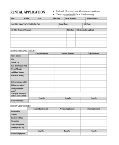 room for rent application form example