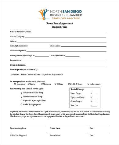 room rental agreement request form