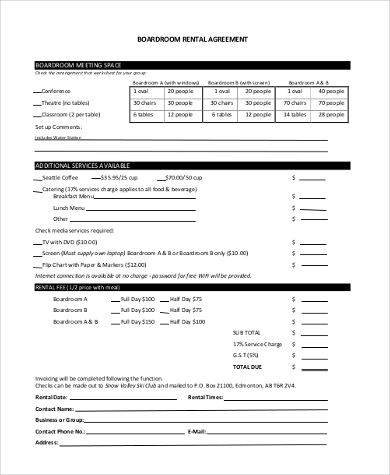 room and board rental agreement form