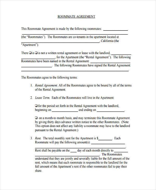 roommate apartment agreement