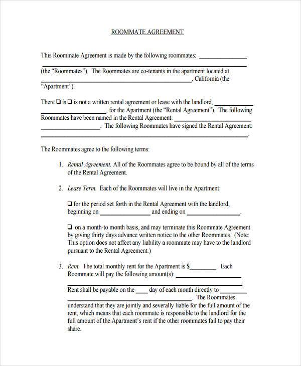 FREE 9+ Sample Roommate Agreements in PDF | MS Word