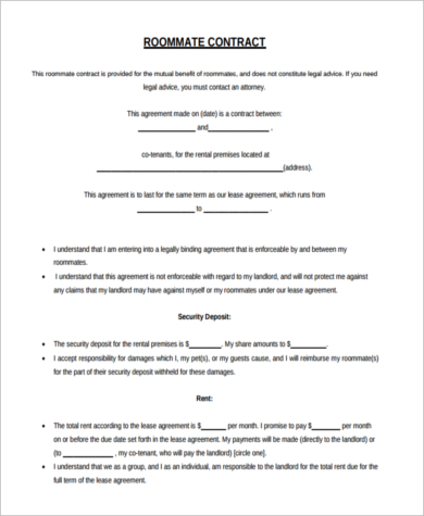 roommate living agreement contract