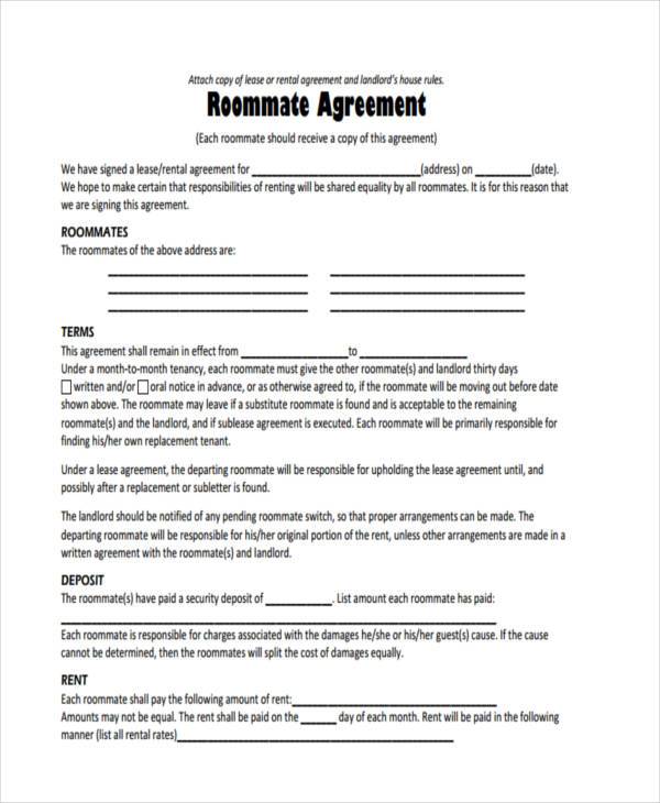 FREE 9+ Sample Roommate Agreements in PDF | MS Word