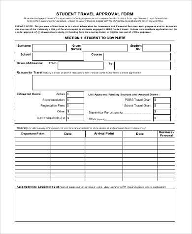 student travel approval form