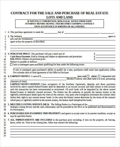 sale of real estate contract form