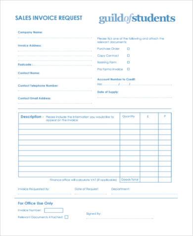 sales invoice request form