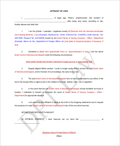 sample affidavit of loss sales invoice